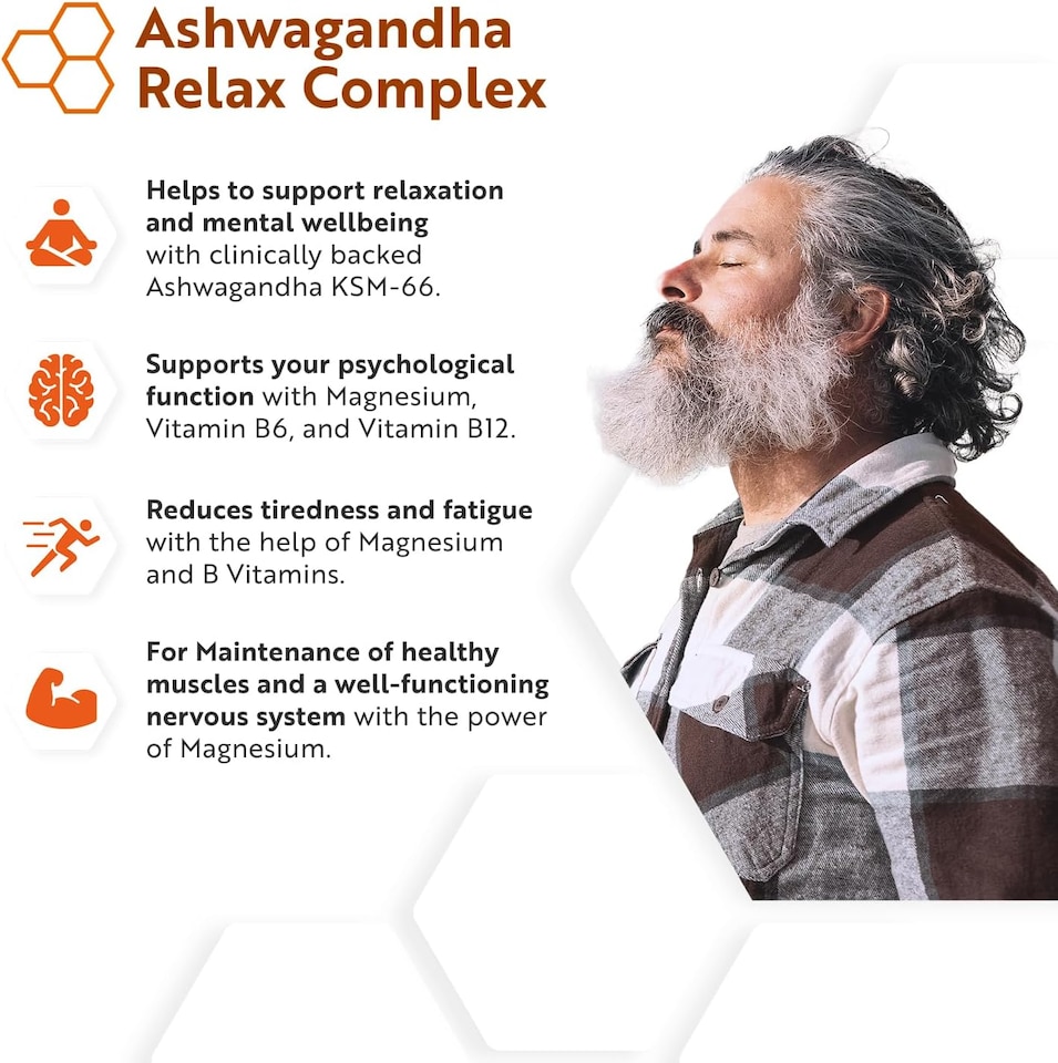 image 1 of Nutravita Ashwagandha KSM-66 7200mg Before Extraction - Relax Complex with Magnesium & L-Tryptophan - Supports Mental Wellbeing - 120 Capsules