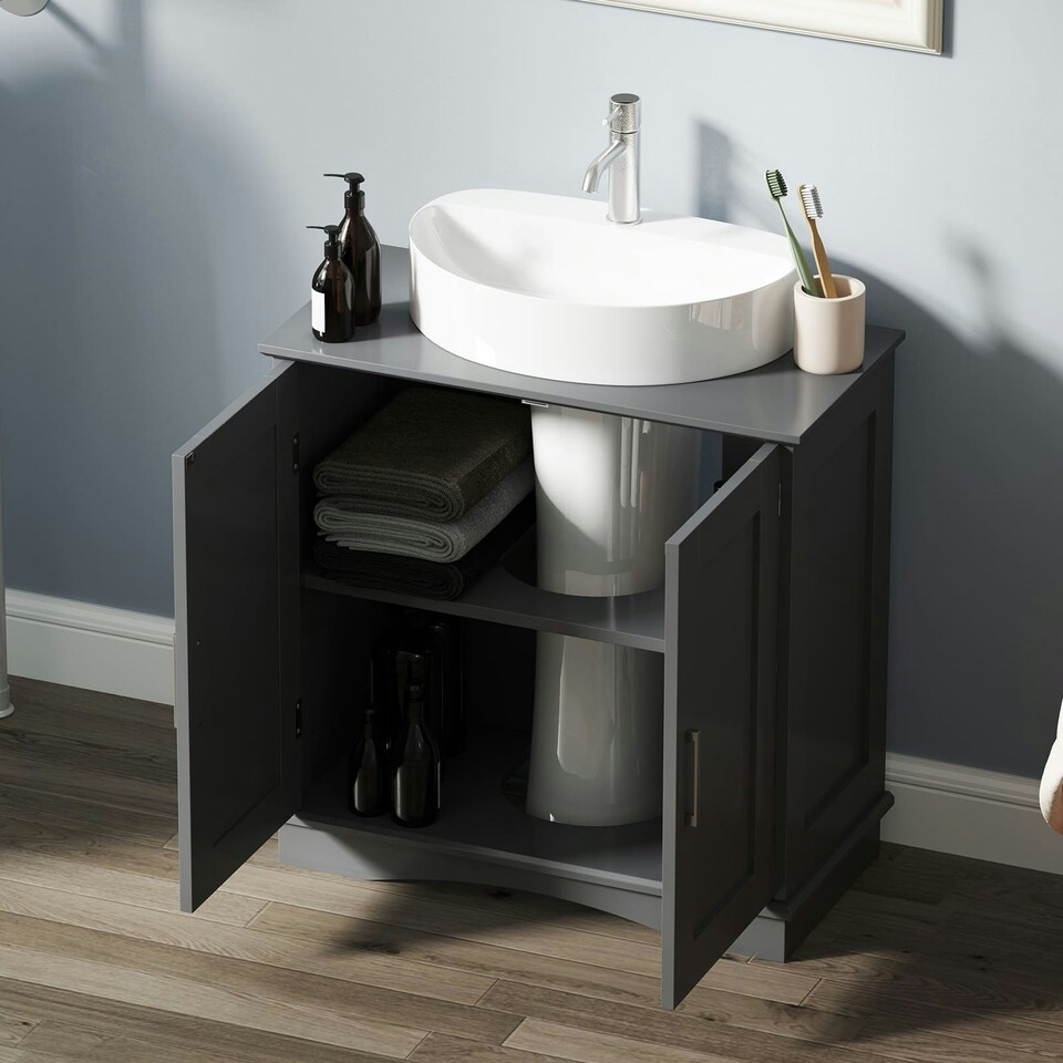 image 1 of COSTWAY Bathroom Vanity Cabinet Under Sink Cabinet Grey Grey