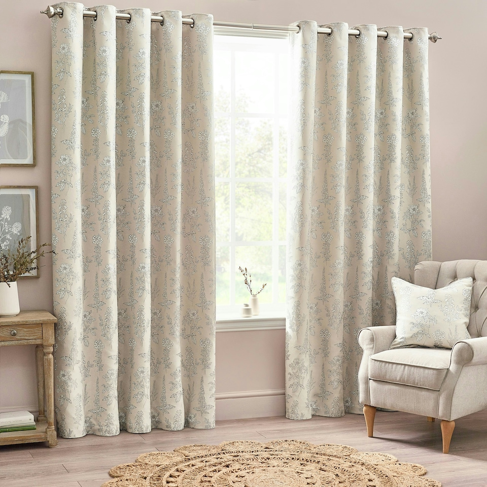 image 1 of Wylder Floral Jacquard Natural Eyelet Curtains 229 x 183cm