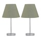 image 1 of Set of 2 Chrome Stick Table Lamps with Sage Green Fabric Shades Chrome | Green