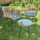 image 3 of Bistro Set Natural Wicker Frame Black Steel Leg Glass Tabletop Outdoor Furniture Brown