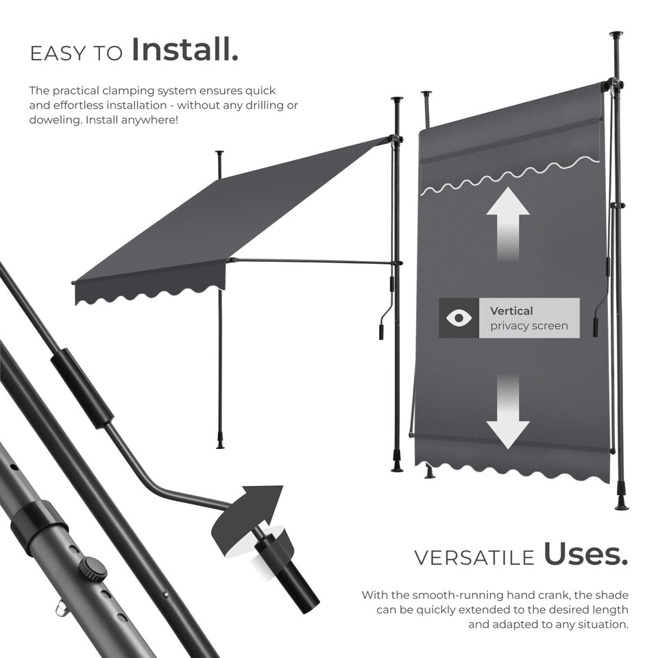 image 1 of Awning with hand crank - pressure fitted , height adjustable | Black | black/grey | 150 x 180 cm | 1