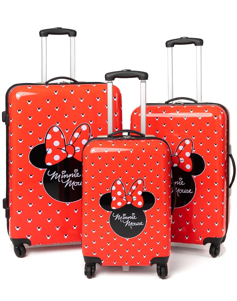 image 1 of Disney Minnie Mouse Suitcase For All Ages | Red Small, Medium Or Large Options Luggage Bag with Extendable Handle | Hard Cover Carry On Trolley Cabin Case | Fun Travel Accessory Gift for Kids and Adults