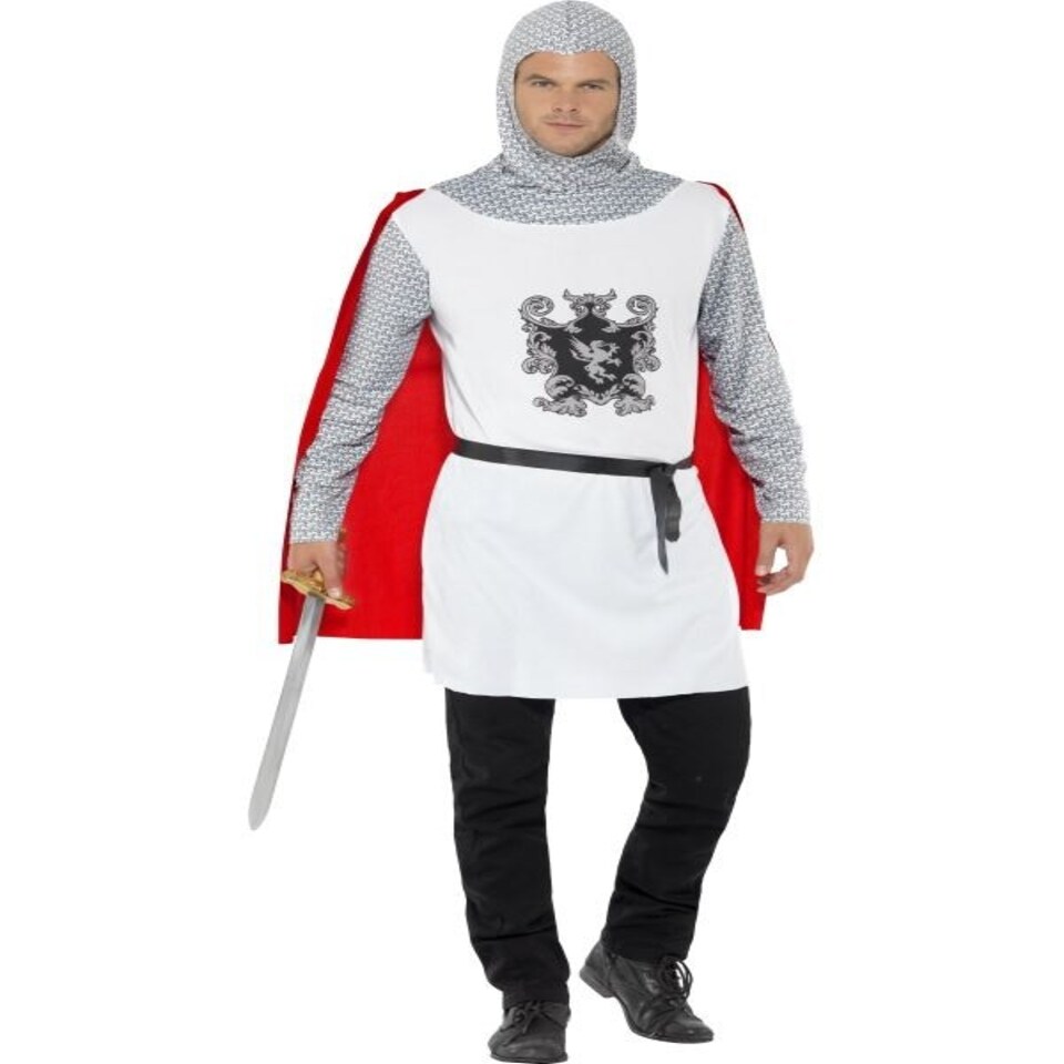 Knight Costume - Economy - White - Top with Attached Cape - Belt & Hood - 43422XL XL
