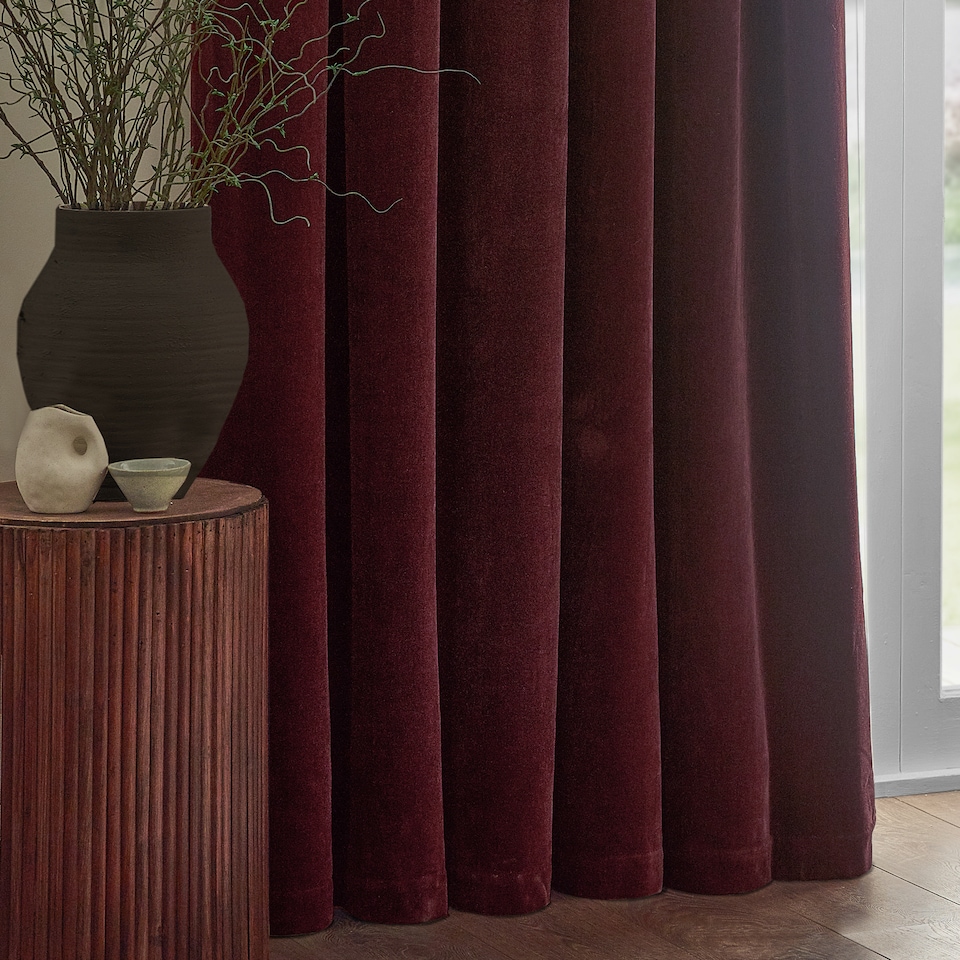 image 1 of Yard Heavy Chenille Velvet Room Darkening Pencil Pleat Curtain Pair Beetroot (W)117cm x (D)137cm | Red | Beetroot | One Size