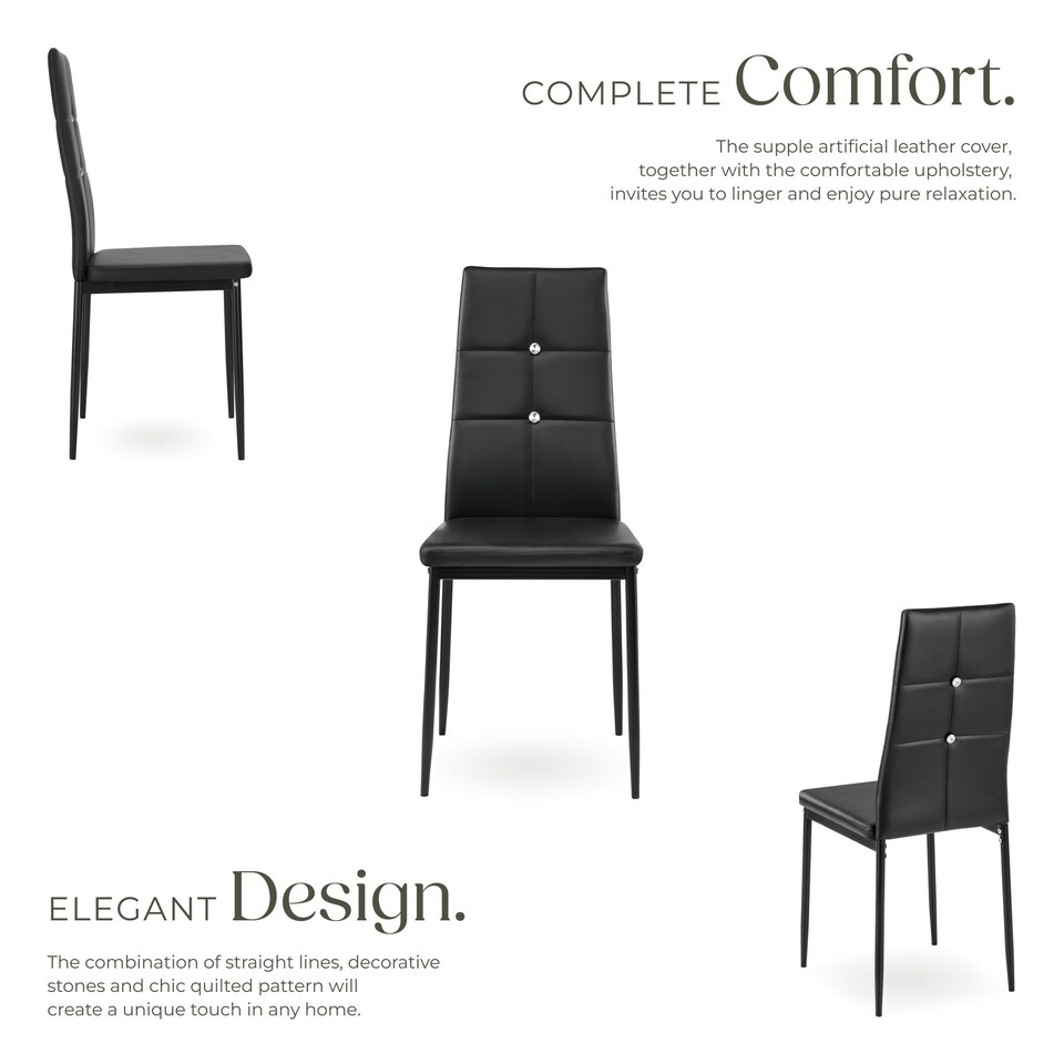 image 1 of Dining Chair Set - high backrest, slim steel legs & rhinestone highlights - Set of 8 Black