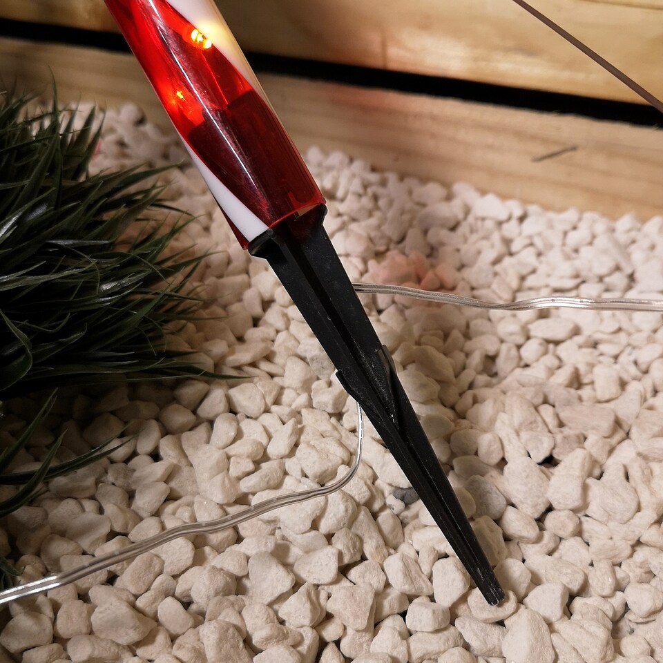 image 1 of Set of 4 XL Light up Red & White Stripe Christmas Candy Cane Garden Stakes with LEDs