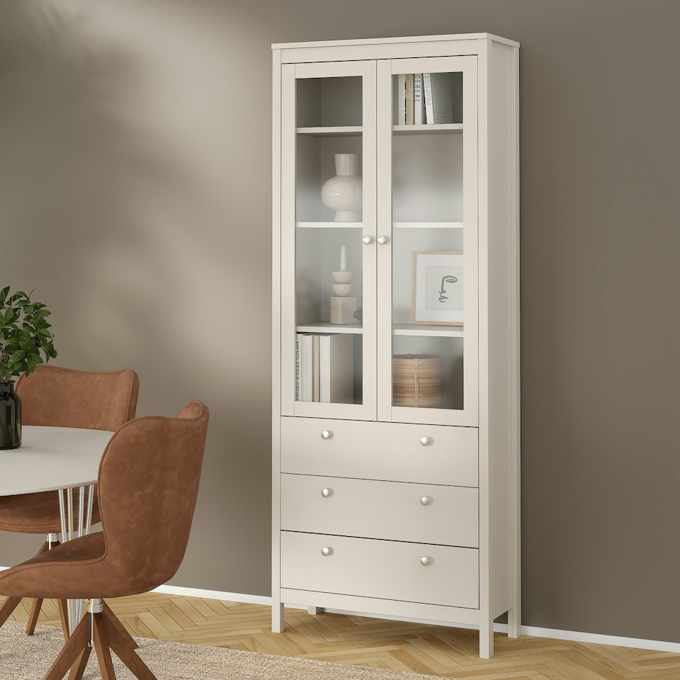 image 1 of Madrid China Cabinet 2 Glass Doors with 3 Drawers in Cashmere N/A