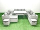 image 1 of Fimous Rattan Garden Outdoor Furniture Set 12 Seater Garden Sofa Rectangulr Dining Table Set with 3 Footstools 2 Side Tables Light Grey Mixed