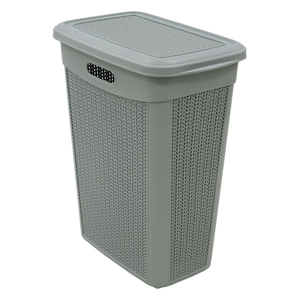 image 1 of JVL 43L Knit Design Slim Loop Plastic Laundry Basket - Grey Grey