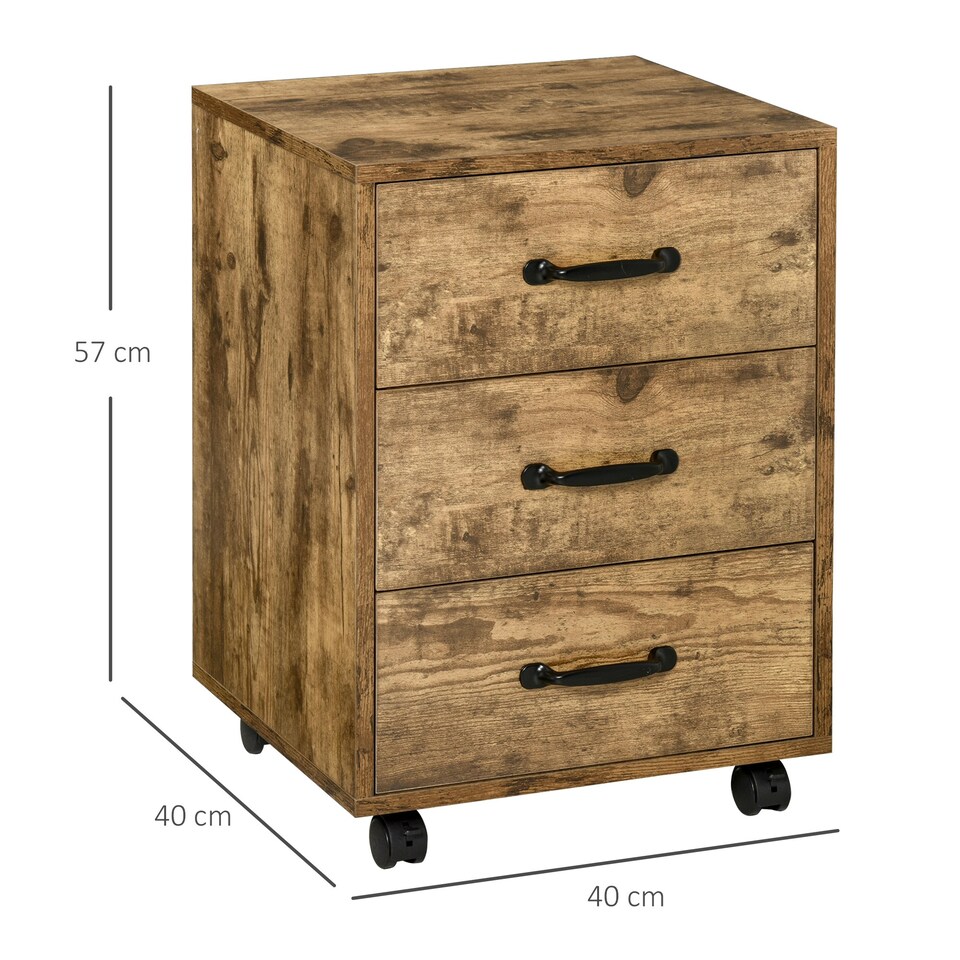 image 1 of HOMCOM File Cabinet with 3 Drawers, Under Desk Mobile Filing Cabinet Brown