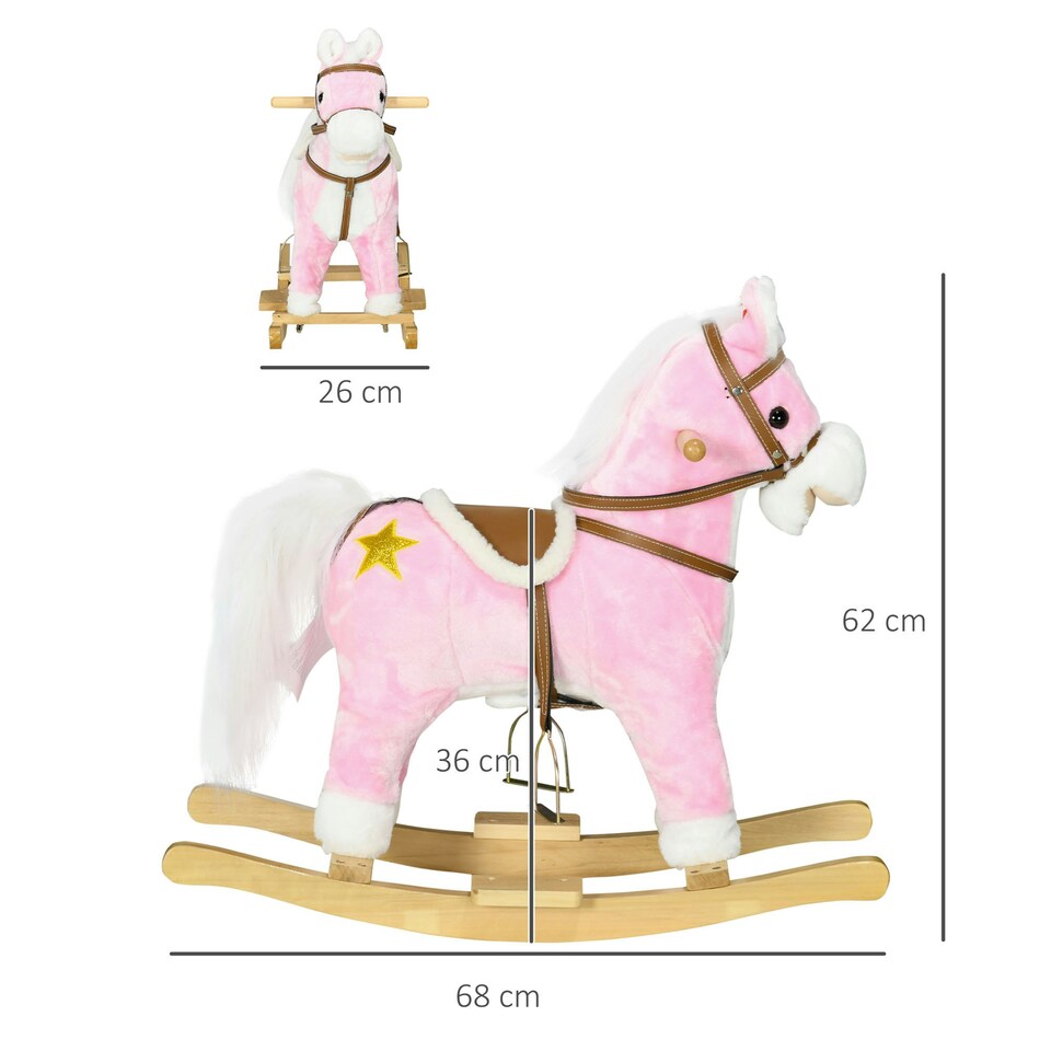 image 1 of HOMCOM Wooden Ride on Horse, Ride on Pony Gift for Ages 3-6 Years - Pink