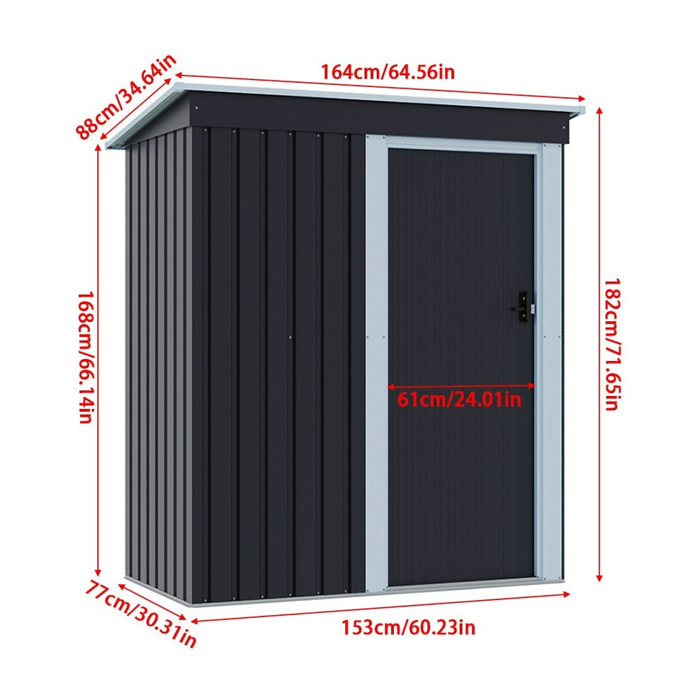 image 1 of Living and Home 5 x 3 FT Outdoor Metal Storage Shed with Lockable Door for Garden - Black