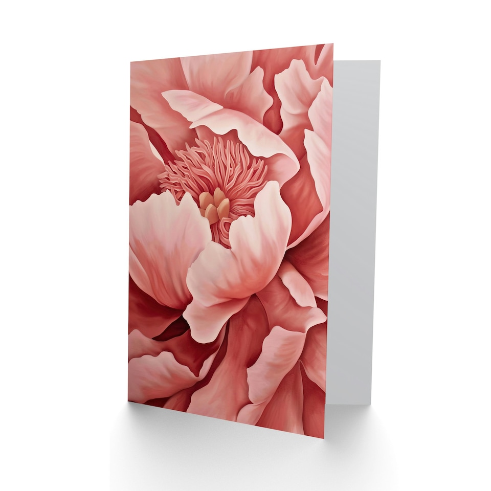 image 1 of Coral Pink Peony Flower Magnified Zoom Floral Him Her Birthday Card