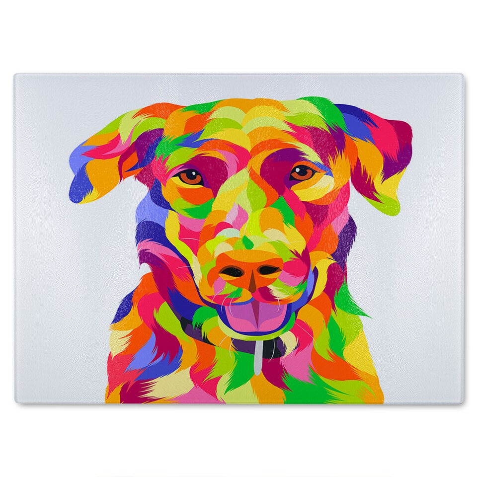 image 1 of Amazing Illustration of Dog Pop Art Designer Glass Chopping Board | Multi