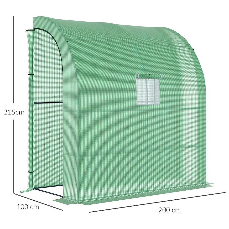 image 1 of Outsunny Walk-In Lean to Wall Greenhouse w/Window&Door 200Lx 100W x 215Hcm Green | Green