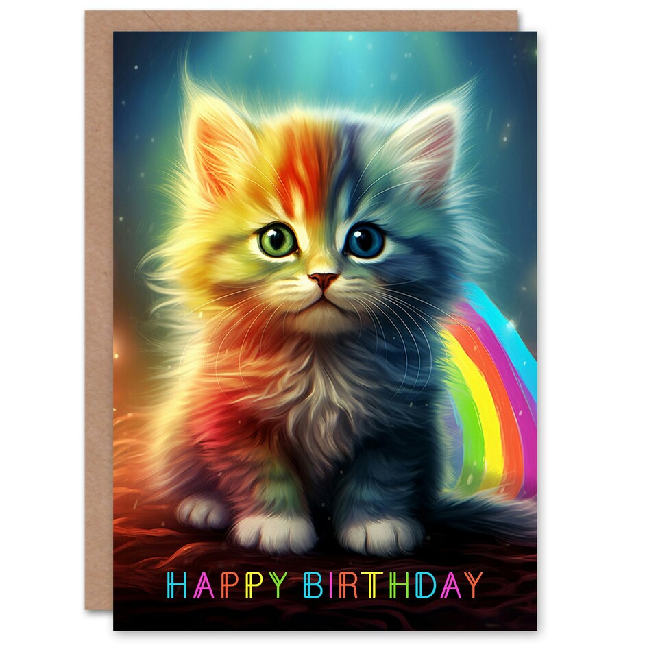 image 1 of Kids Cute Rainbow Kitten Child Kids Birthday Card