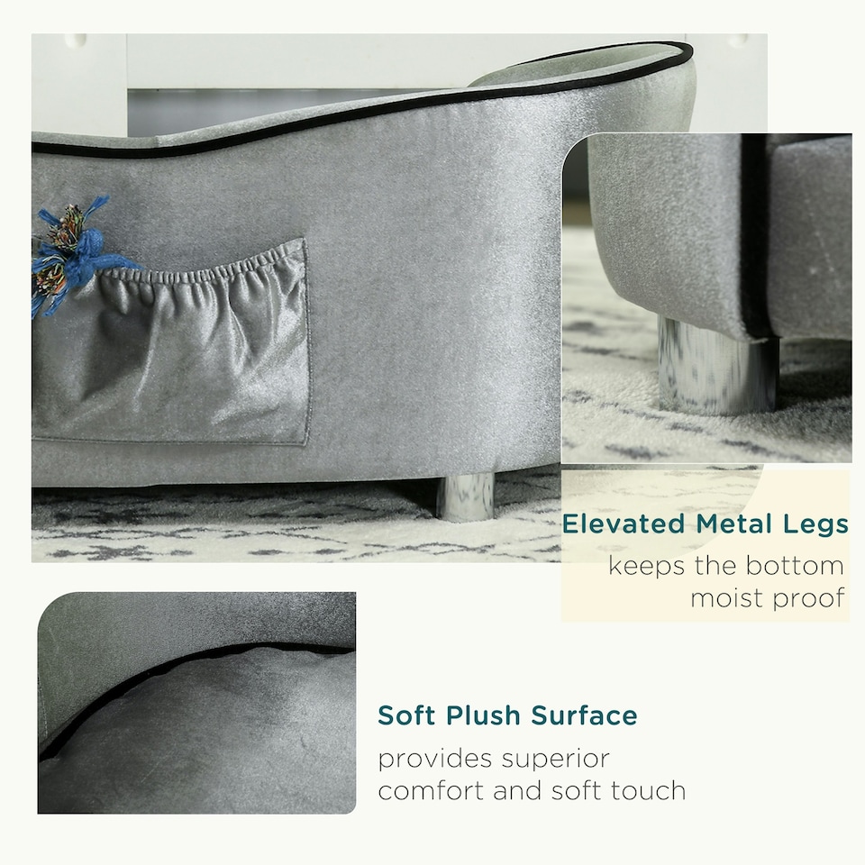 image 1 of PawHut Dog Sofa Pet Chair, Kitten Bed Couch w/ Wooden Frame, Removable Cushion