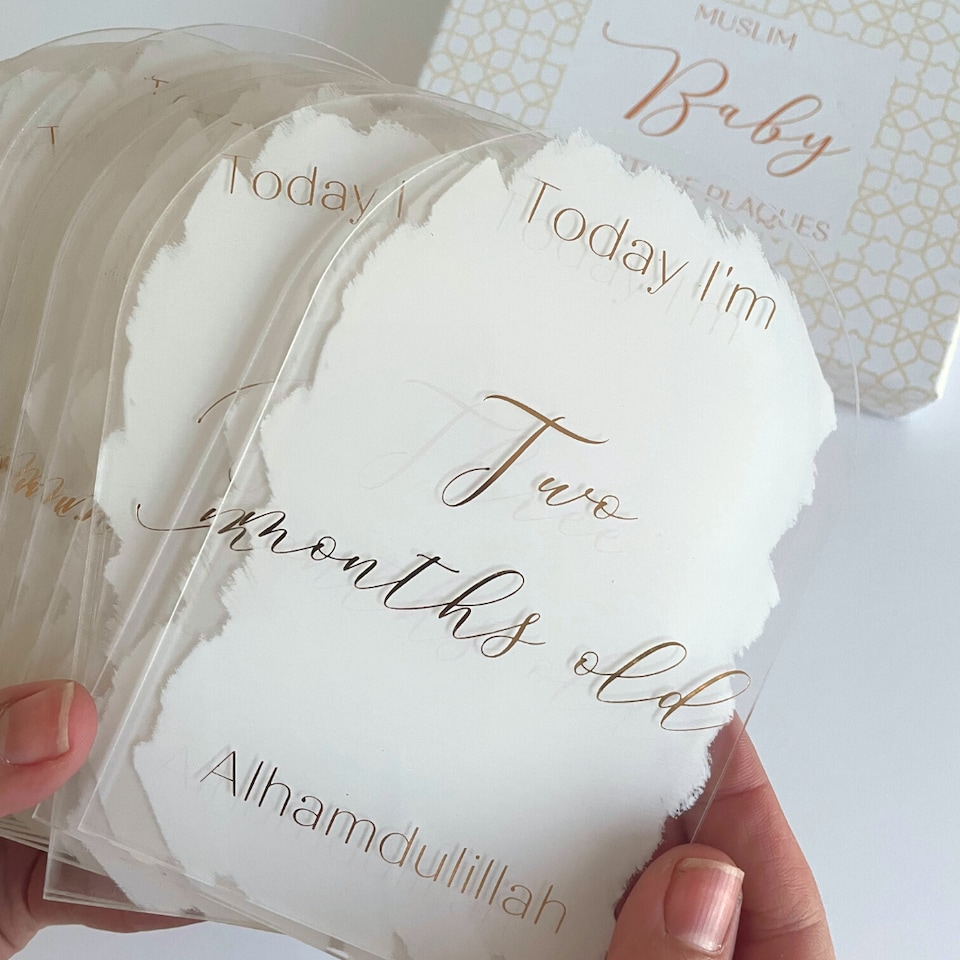 image 1 of Muslim Baby Milestone Acrylic Plaques - White & Gold