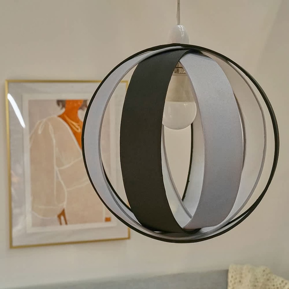 image 1 of ValueLights Black And Grey Modern Fabric Globe Ceiling Pendant Light Shade