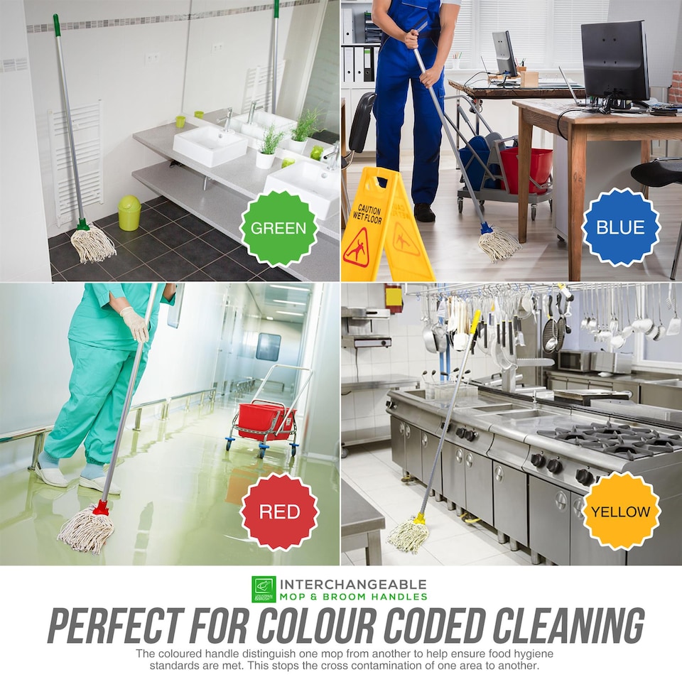 image 1 of Colour-Coded Aluminium Mop & Broom Handle 120cm Universal Screw Fit