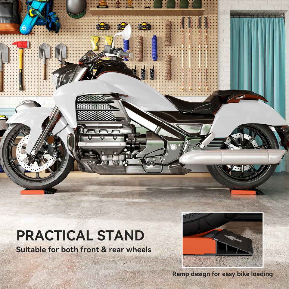 image 1 of HOMCOM Motorcycle Wheel Roller Stand for Tyre Cleaning and Chain Lubrication