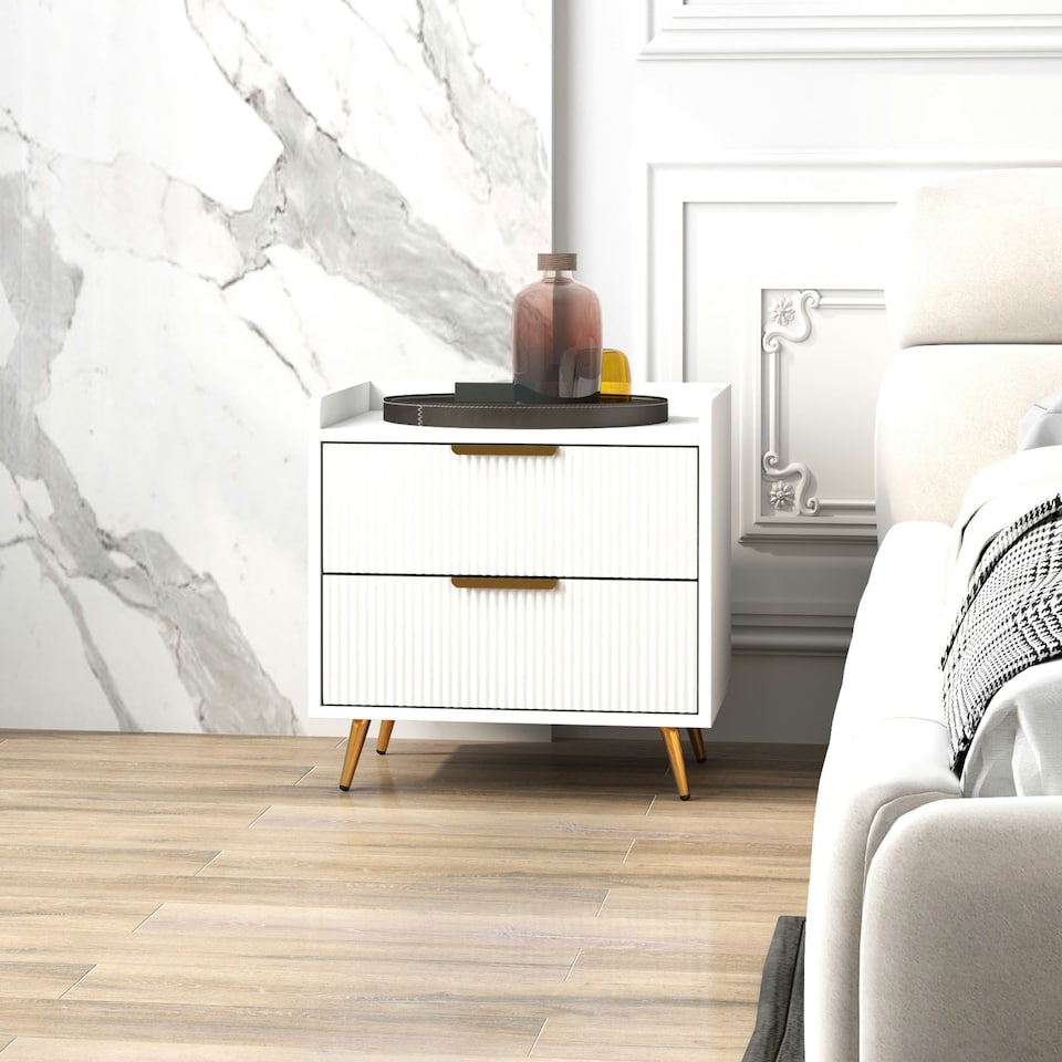 image 1 of HOMCOM Bedside Table with 2 Drawers for Bedroom, Living Room, White