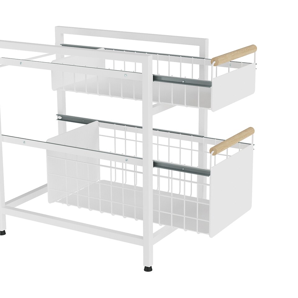 image 1 of Living and Homr Kitchen Pull-Out Storage Organiser for Cabinet, White, Double Layer-L | White