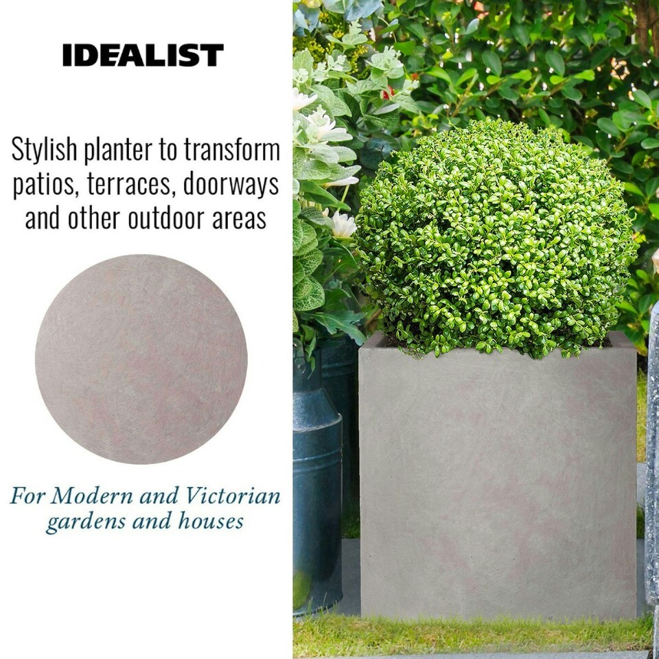 image 1 of Square Box Grey Light Concrete Garden Planter H40 L40 W40 cm, 65 ltrs Cap.