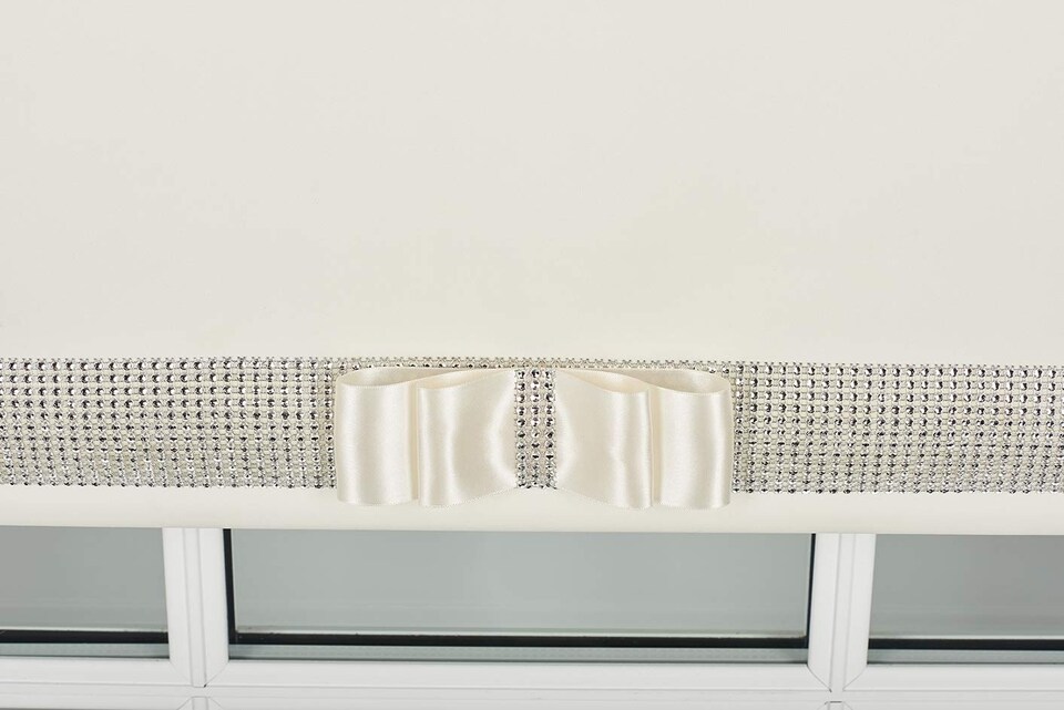 image 1 of FURNISHED Blackout Roller Blinds with Diamante Trim and Bow Cut to Size | Cream | Cream | (W) 90cm x (L) 165cm