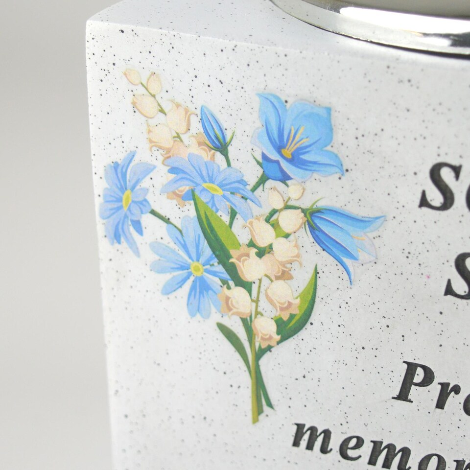 image 1 of Dad Grave Side Vase Floral Resin Bowl With Chrome Lid Fresh Artificial Flowers Funeral Decoration