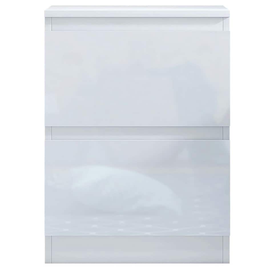 image 1 of FWStyle Carlton 2 Drawer Bedside Nightstand - White Gloss Front