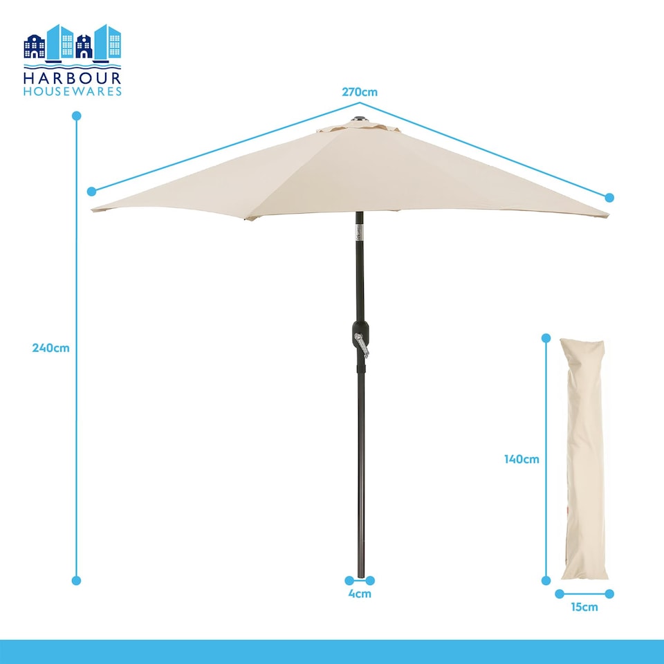 image 1 of Harbour Housewares 2.7M Tilting Garden Parasol -  Green - Crank Handle Waterproof Sun Umbrella Patio Shade Canopy Carry Bag