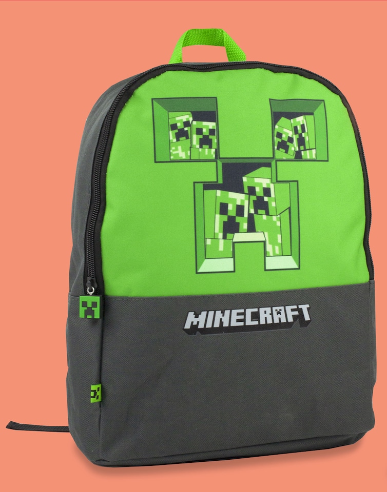 image 1 of Minecraft Backpack For Kids | Boys Girls Pixel Creeper Breakthrough Grey School Bag | Gift For Gamers | Grey | Grey