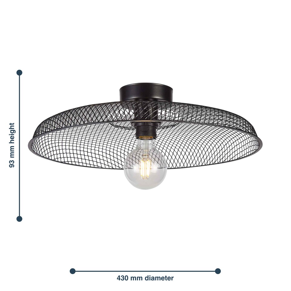 image 1 of Set of 2 Cassidy - Large Black Mesh Ceiling Flush Lights | Black | 2
