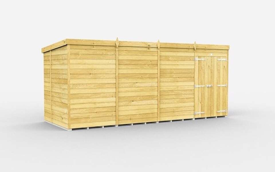 image 1 of 15 x 7 Feet Pent Shed - Double Door Without Windows - Wood - L214 x W454 x H201 cm | Brown