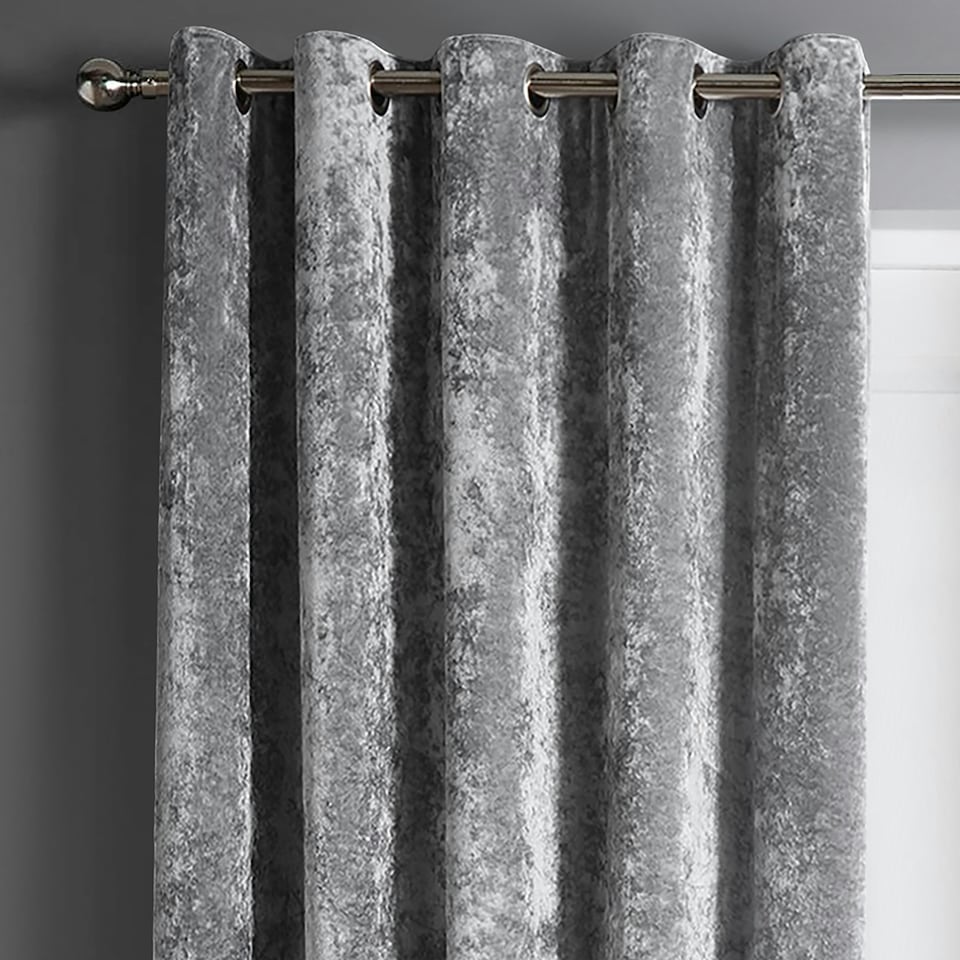 Intimates Crushed Velvet Ready Made Eyelet Curtains - 117cm x 137cm Grey | Silver