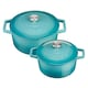 image 1 of Cooks Professional Cast Iron Casserole Set of 2 | 20cm and 26cm | Enamelled Inside and Out | Graduated Teal