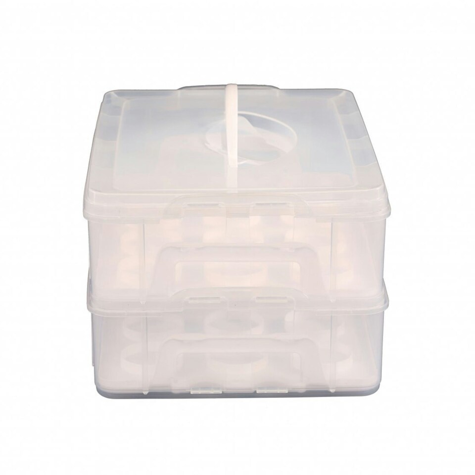 image 1 of Oypla 2 Tier Cupcake Cake Holder Portable Storage Carrier Box Clear