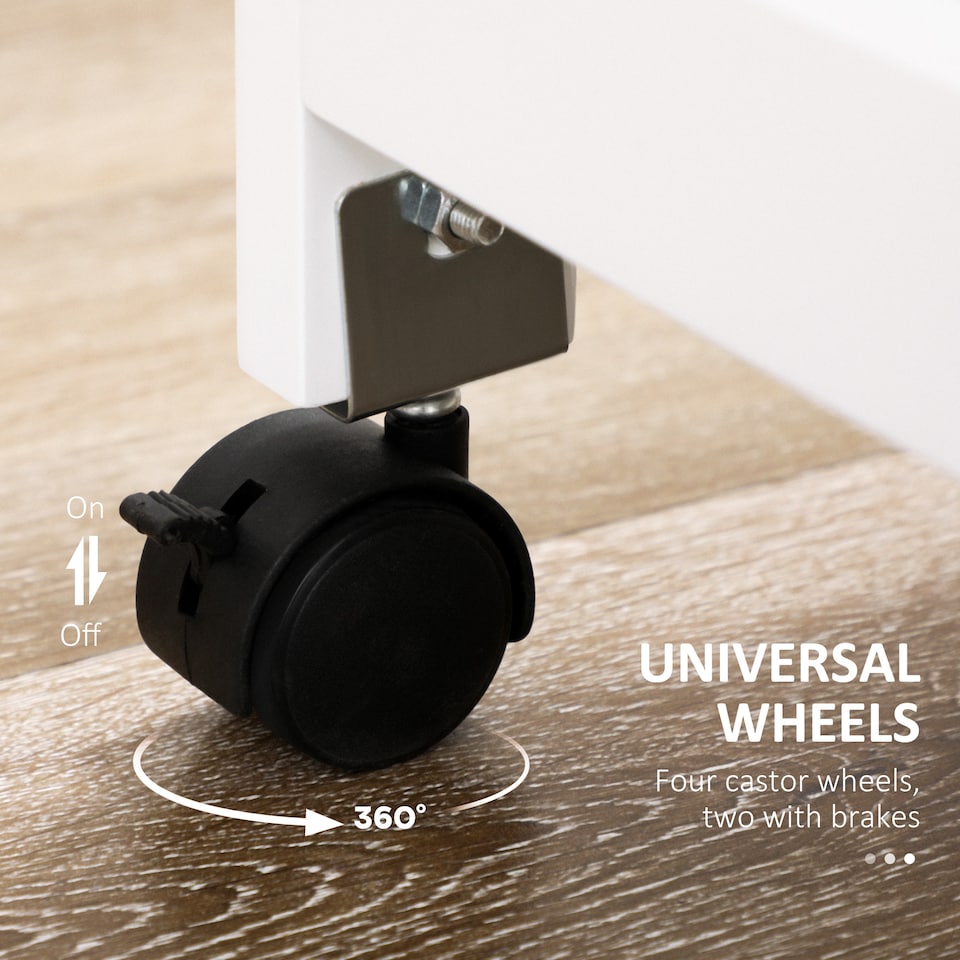 image 1 of HOMCOM Compact Kitchen Trolley Utility Cart on Wheels with Wine Rack, Drawer, Open Shelf and Storage Cabinet for Dining Room, White