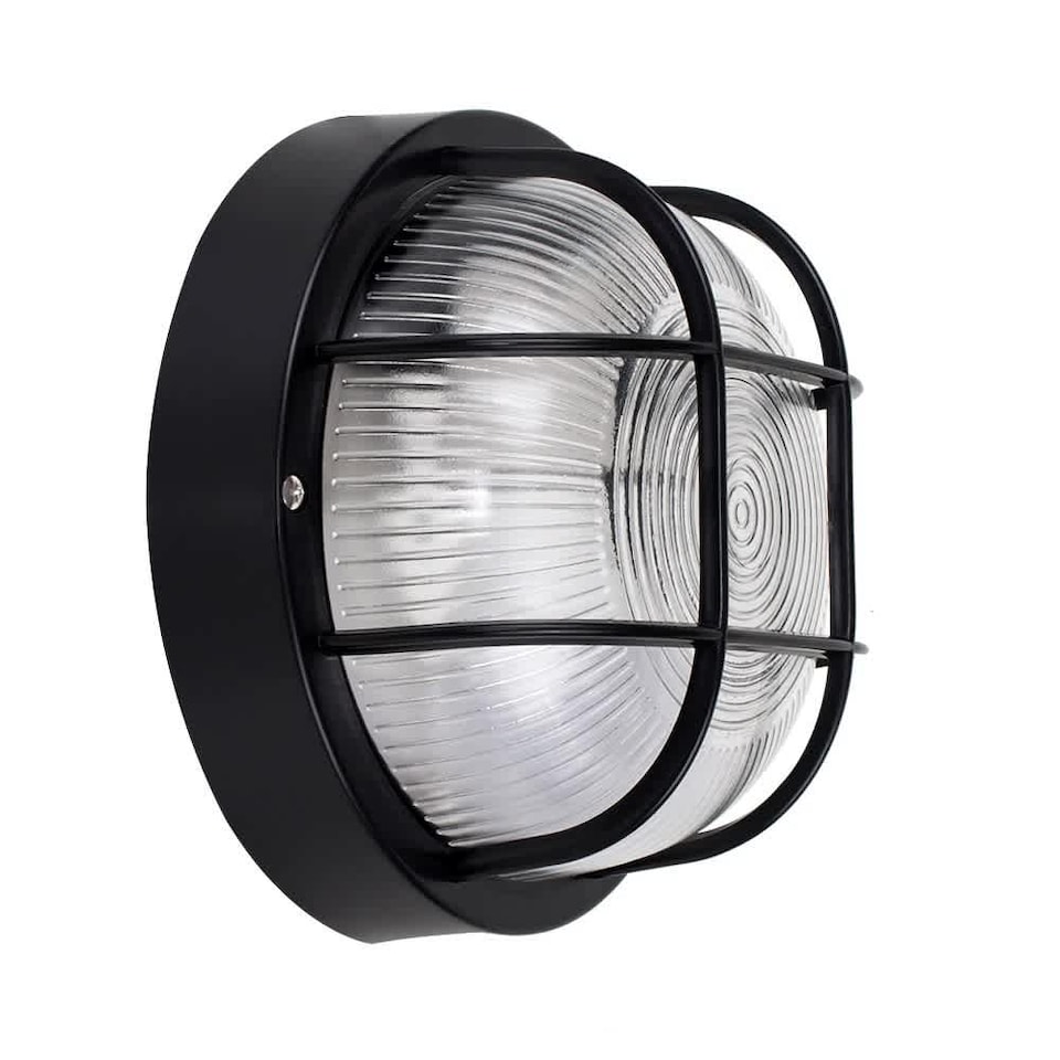 image 1 of ValueLights Pendle Matte Black Bulkhead Outdoor Wall Light & Bulb | Black