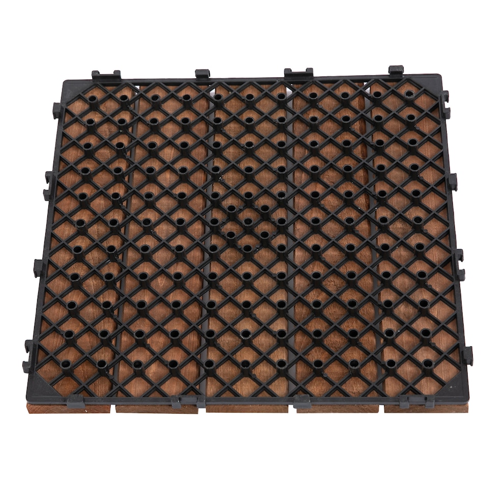 image 1 of Outsunny 27pc Floor Tiles Interlocking Solid Wood DIY Deck Tiles Outdoor Brown