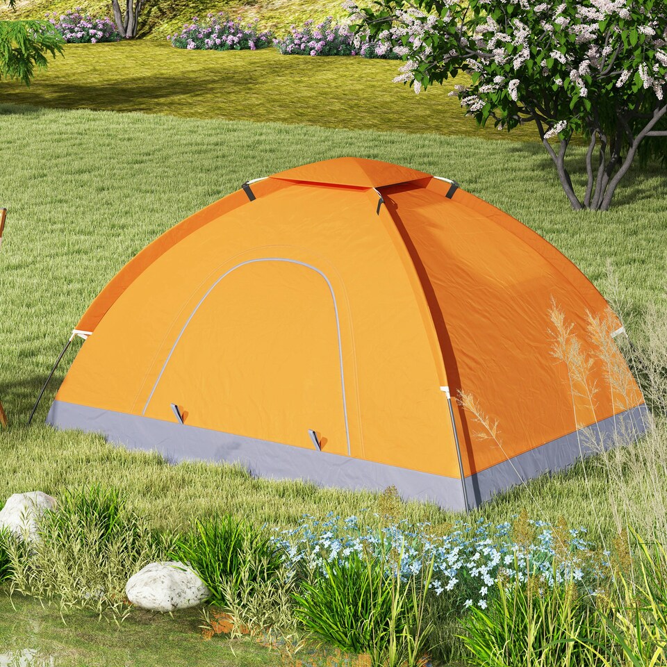 image 1 of Outsunny Camping Tent for 2 Person Dome Tent w/ Storage Pocket | Orange