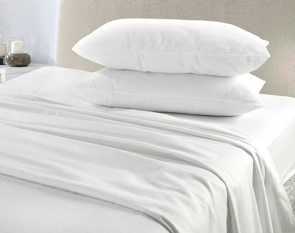 image 1 of Plain Dye Flannelette White King Sheet Set