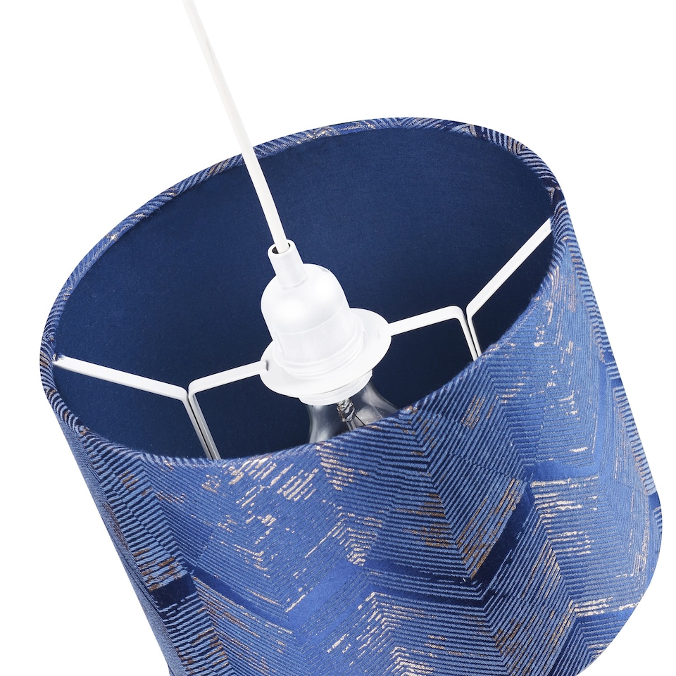 image 1 of Contemporary Midnight Blue Drum Lamp Shade with Gold and Silver Metallic Decor | Blue | 10"