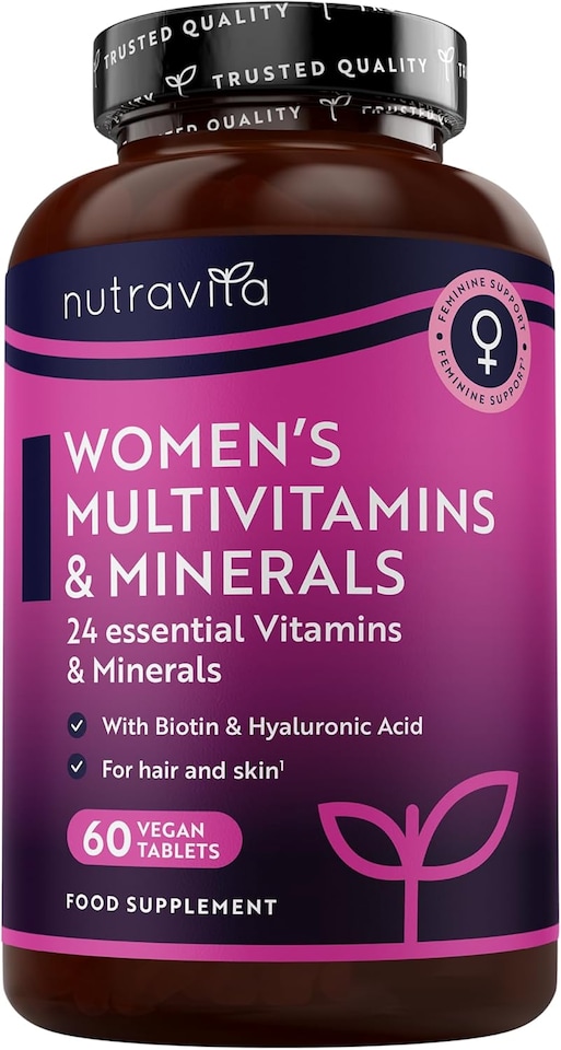 image 1 of Nutravita Multivitamin for Women - Essentials Womens Vitamins and Minerals with Hyaluronic Acid for Hair, Skin and Immune System - 60 Vegan Tablets