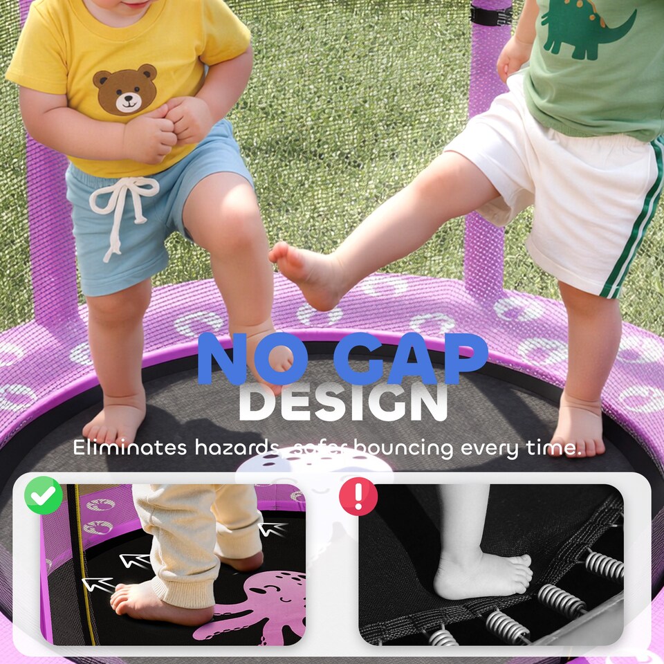 image 1 of AIYAPLAY 4.6FT Kids Trampoline with Safety Enclosure Net | Purple | Purple