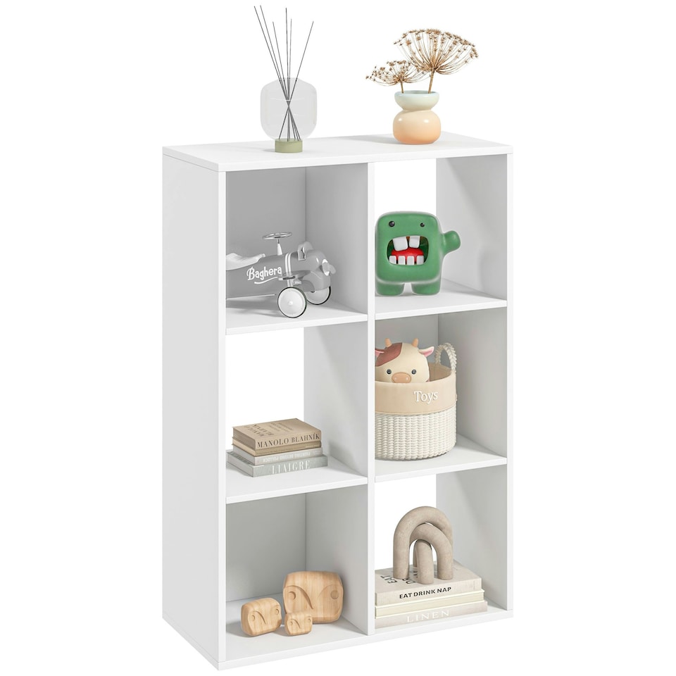 image 1 of HOMCOM 6-Cube Bookshelf, Display Shelving Unit for Home Office, White