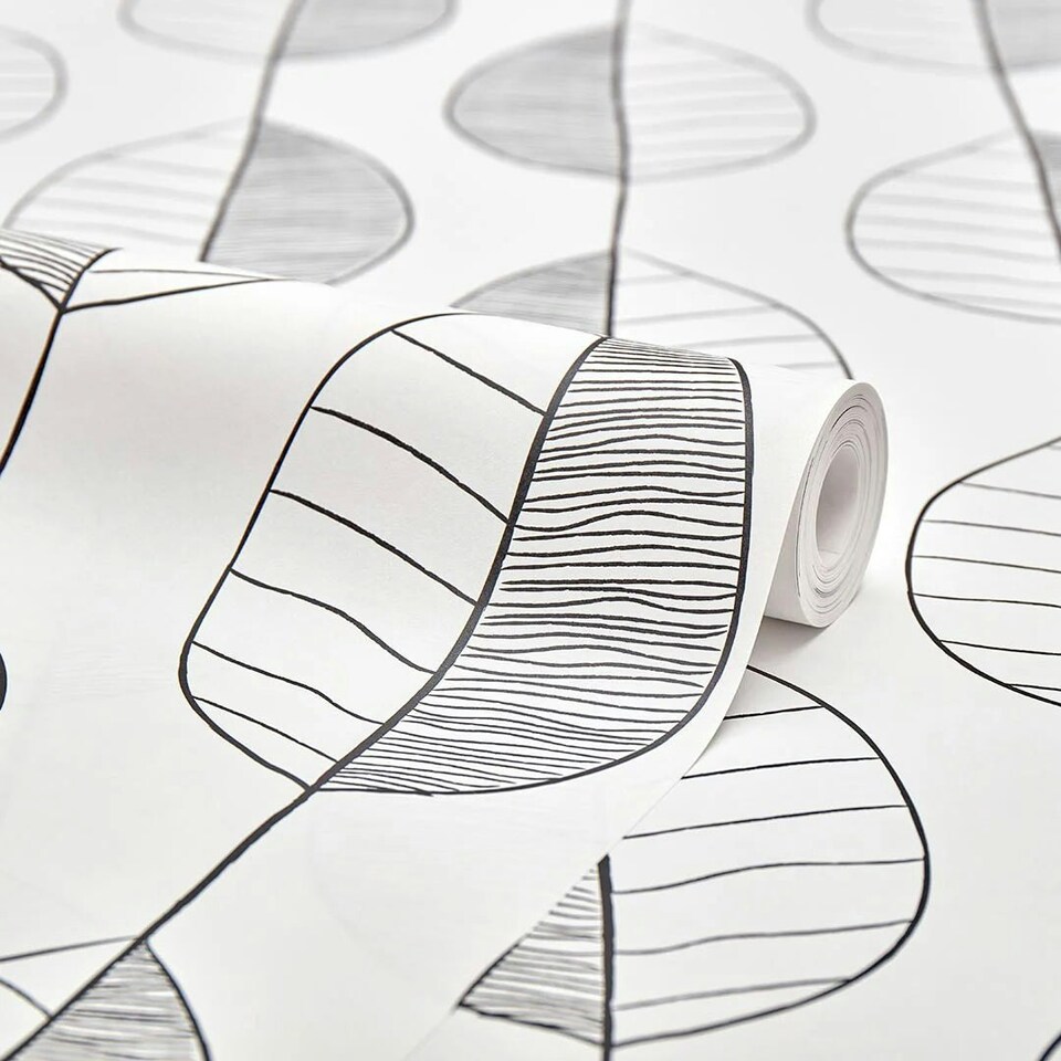 image 1 of Fika Leaf Wallpaper in Black and White Multi