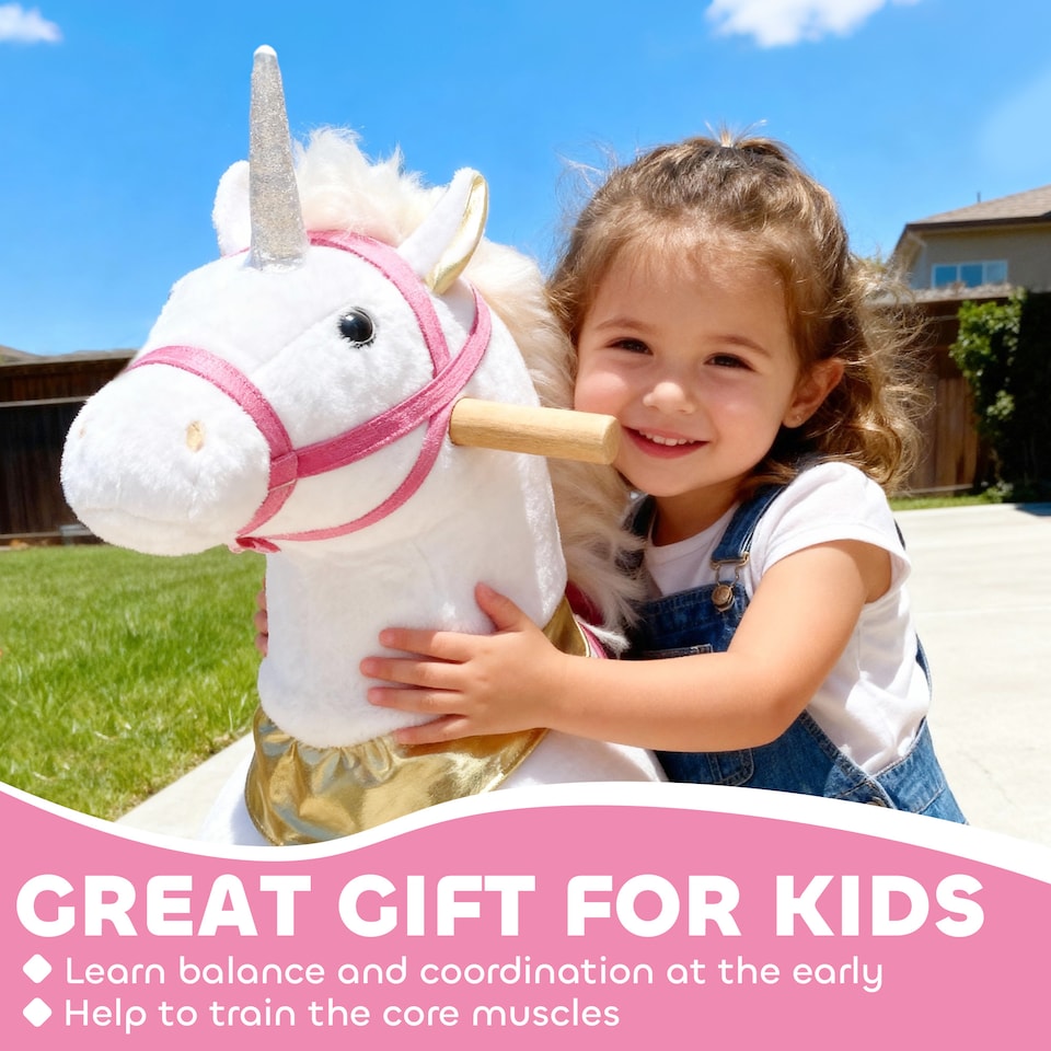 image 1 of AIYAPLAY Kids Rocking Horse, Plush Ride On Unicorn Toy with Wheels, White